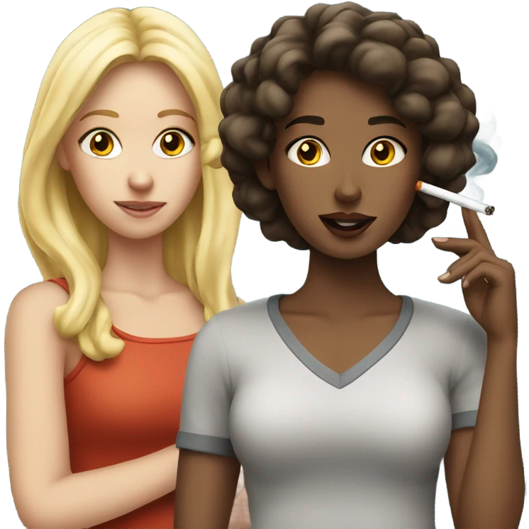 one blonde girl and one brunette girl smoking outside emoji