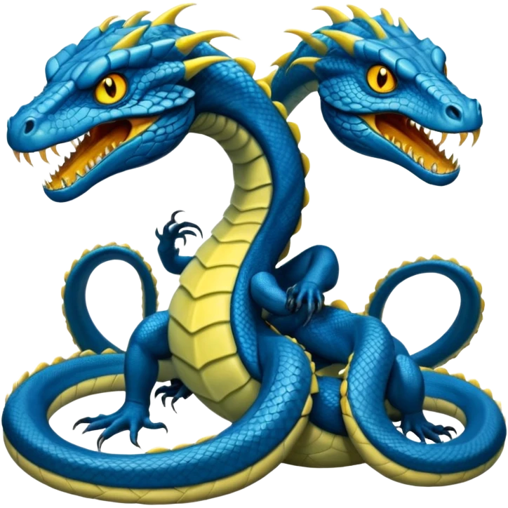 blue hydra, strong reptilian body, not like a snake,  with 3 serpent-like heads rising from its neck emoji