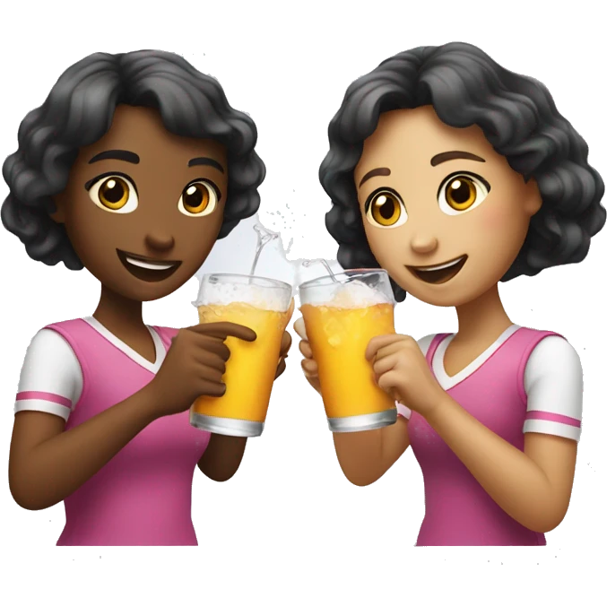 Two girls cheersing a drink emoji