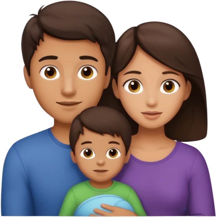 a brunette boy with his girlfriend and brunette 2 year old emoji