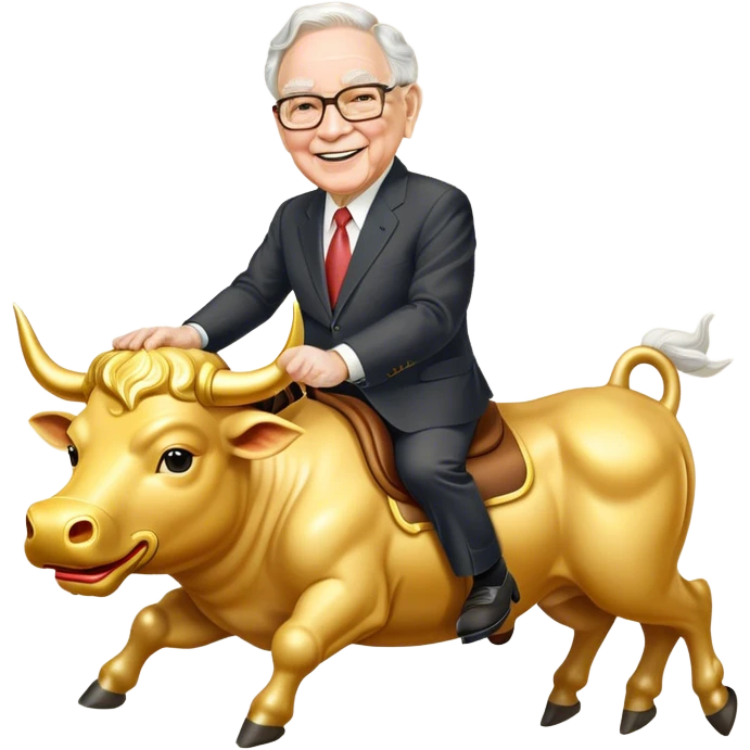 happy Warren Buffet riding golden bull emoji