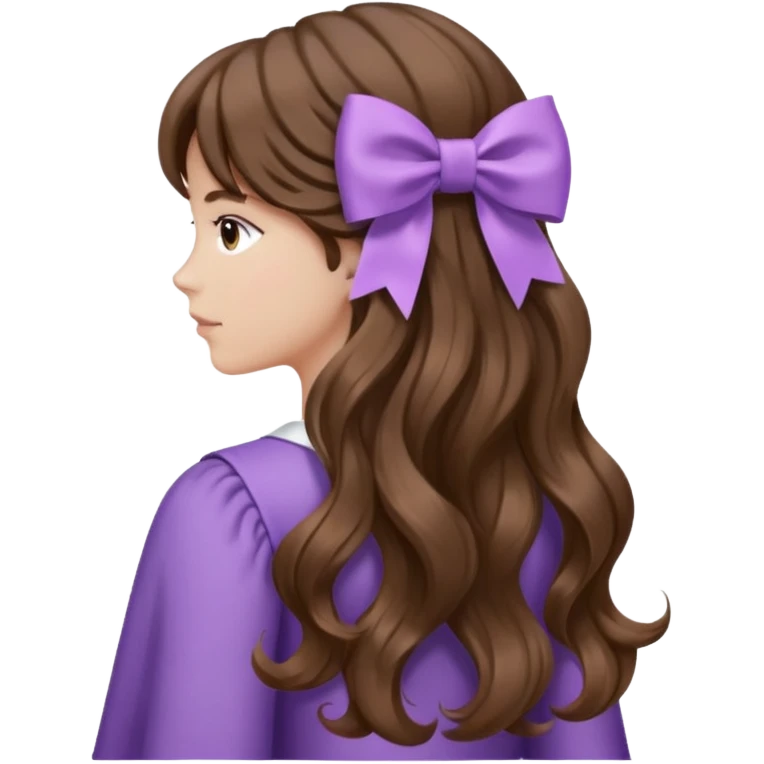 long wavy brown hair from behind with a medium lilac bow emoji