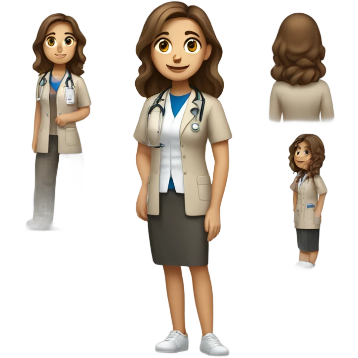 a full body medical student talking 20 years old girl student tan skin, brown hair emoji