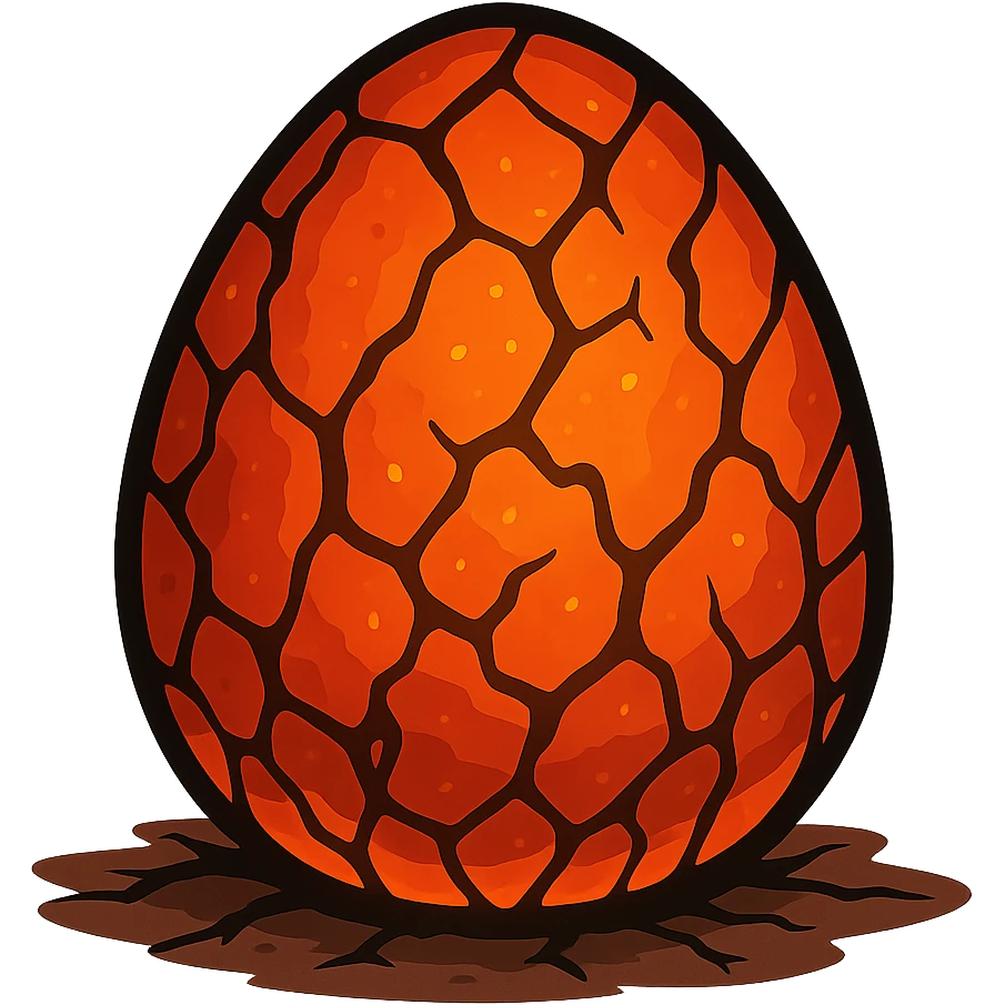 Remove the background from the cartoon-style lava egg, keep bright orange and red colors, glowing magma cracks, with no background, transparent background emoji
