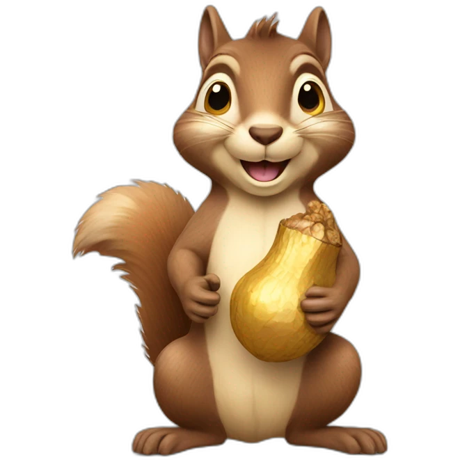 a satisfied squirrel holds a golden nut emoji