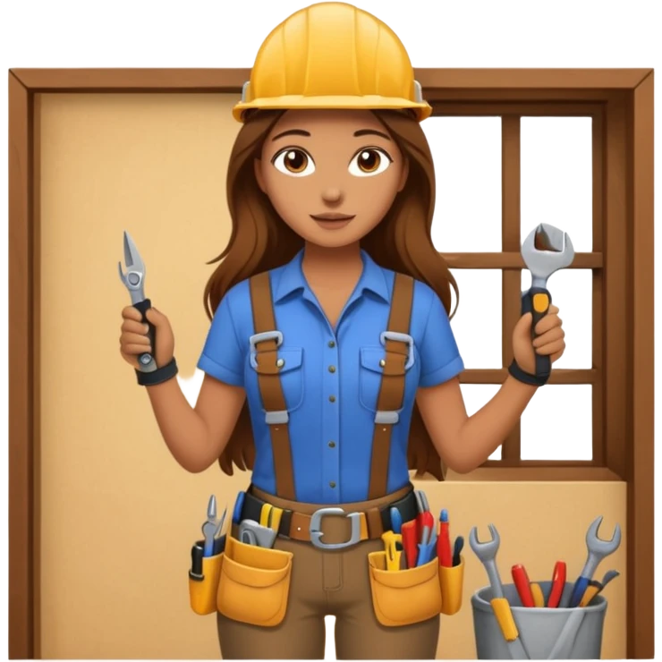 beautiful girl with long brown hair constructing new bedroom emoji