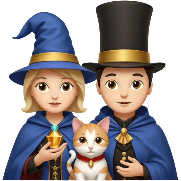 magician couple and their pet cat emoji