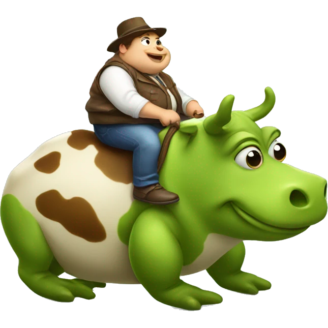A fat cow riding a frog  emoji