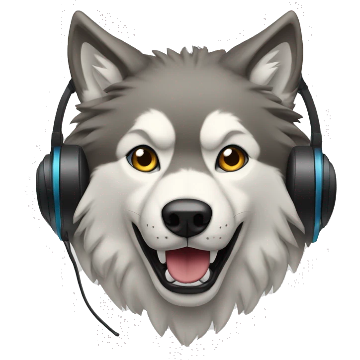 lobo siberiano con audifonos emoji