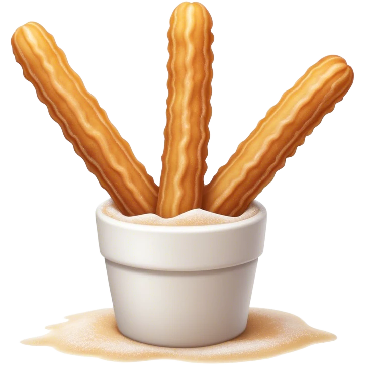 Cinematic Realistic Churros Dessert Emoji, showcasing crispy, golden-brown fried dough sticks dusted with sugar rendered with lifelike detail and warm, inviting lighting. emoji