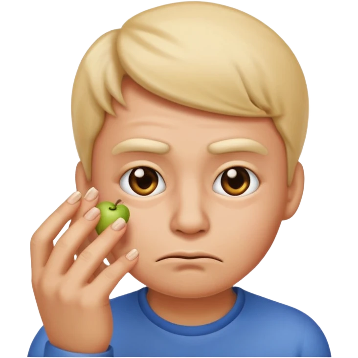 emoji character smelling its fingernails, looking annoyed, focus on nails, apple emoji style emoji