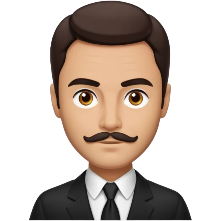 John Saxon with dark brown hair and short mustache, black suit, tan skin emoji
