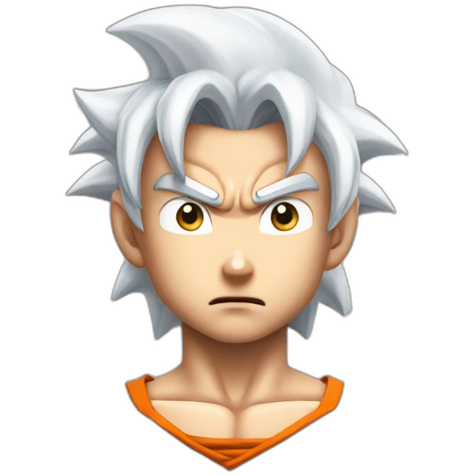 son-goku-with-white-hair-and-eyes,serious look emoji