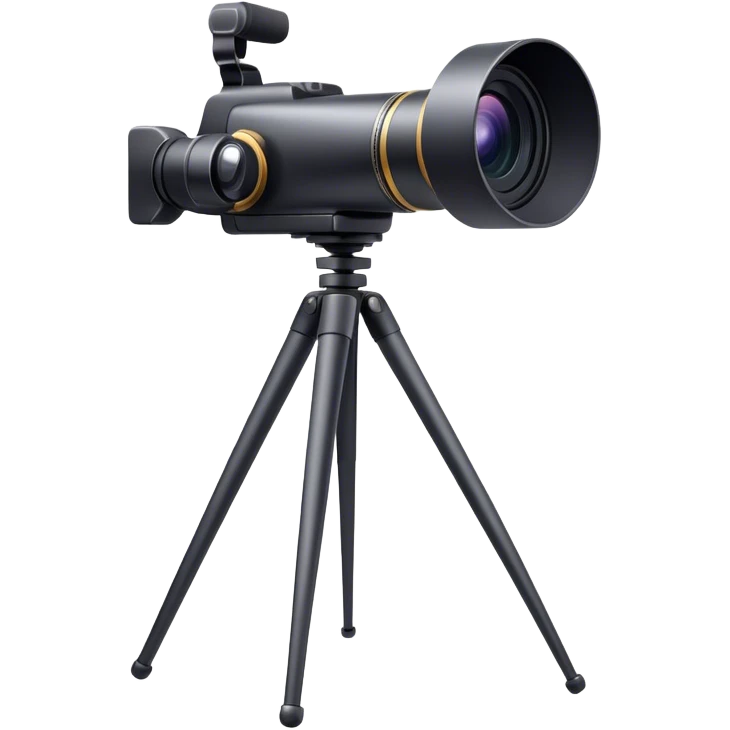 Create an emoji for video recording. Show a  single lens video camera on tripod, symbolizing the act of filming. Use modern, professional colors. Do not include any emojis or smiley faces. Make the background transparent. emoji