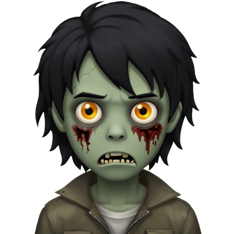 Boy, zombie, black hair, medium long and wavy, emo, shaggy, dark, spooky, creepy expression emoji