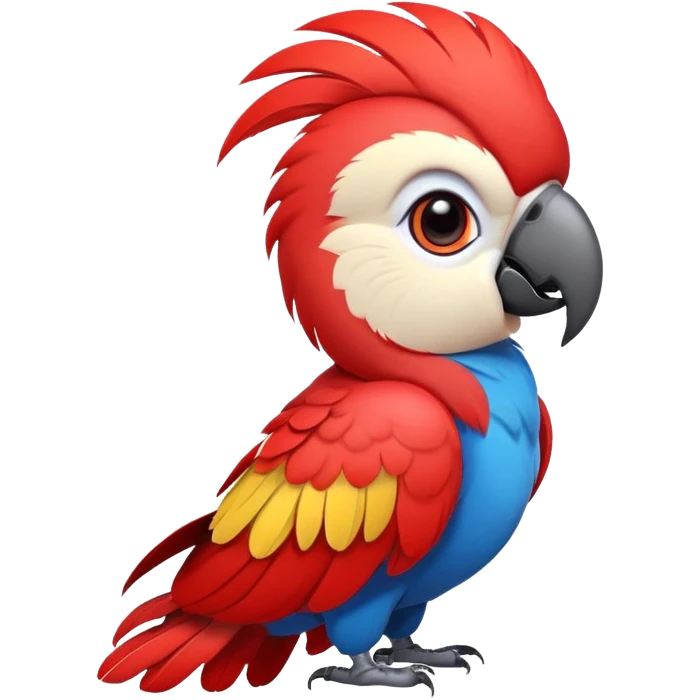 cinematic-cute-macaw-portrait-emoji,-head-tilted-playfully-and-inquisitively,-with-a-dazzling-red-plumage-and-round,-sparkling-eyes-filled-with-charm,-simplified-yet-irresistibly-adorable-features,-highly-detailed, white beak emoji