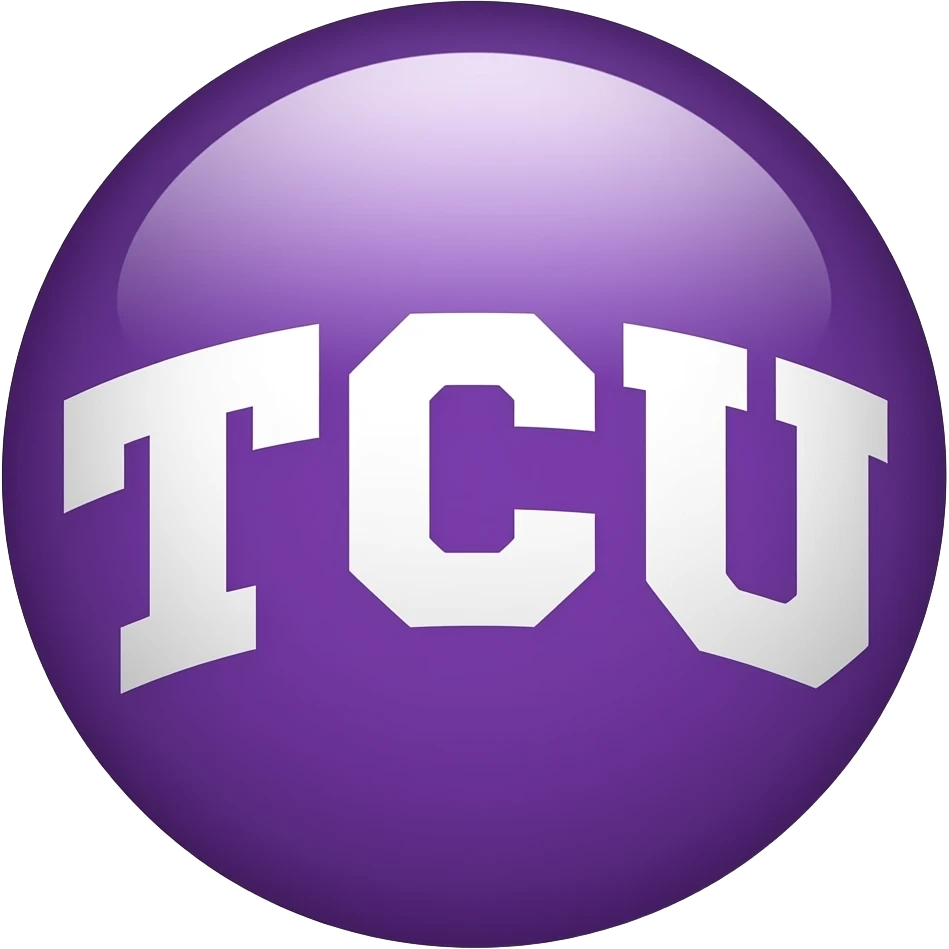 “Minimalist emoji-style logo with the letters TCU, bold serif font, purple and white color scheme, clean flat design, centered, modern sports aesthetic” emoji
