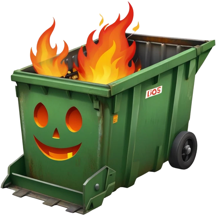 Smiling green dumpster with fire coming out of it  emoji