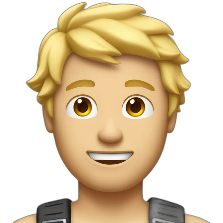 a plump man with blond hair without a T-shirt and with a guitar in his hands emoji