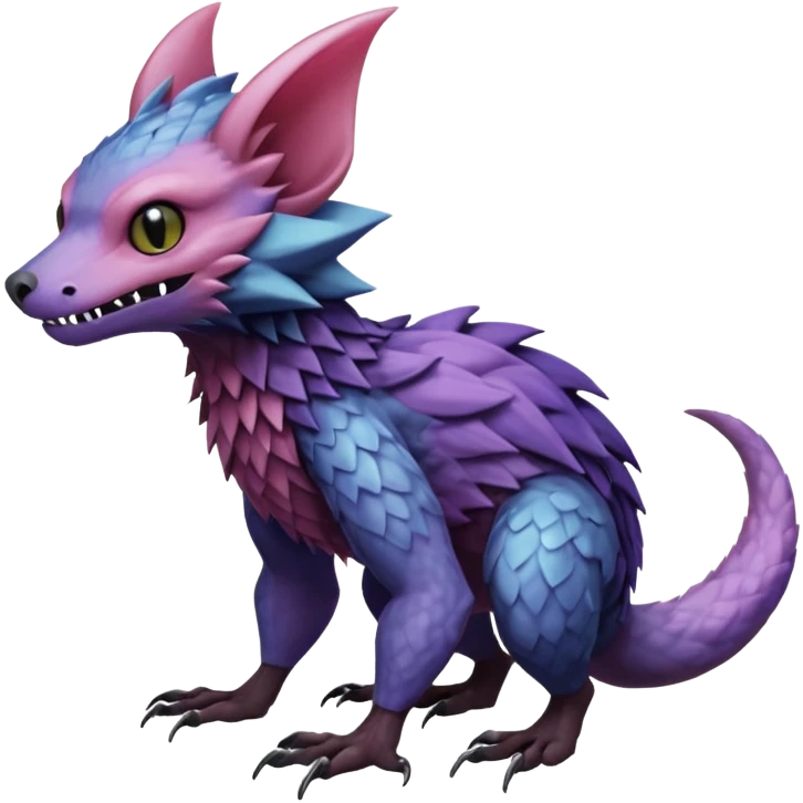 Realistic scaly swampy elemental detailed Colorful Trico-Noibat-Crobat-Swoobat-Sergal-Furret-Ferret-Wolverine-Vernid-furry-fursona-fusion-Fakemon-animal-hybrid-creature, full body emoji