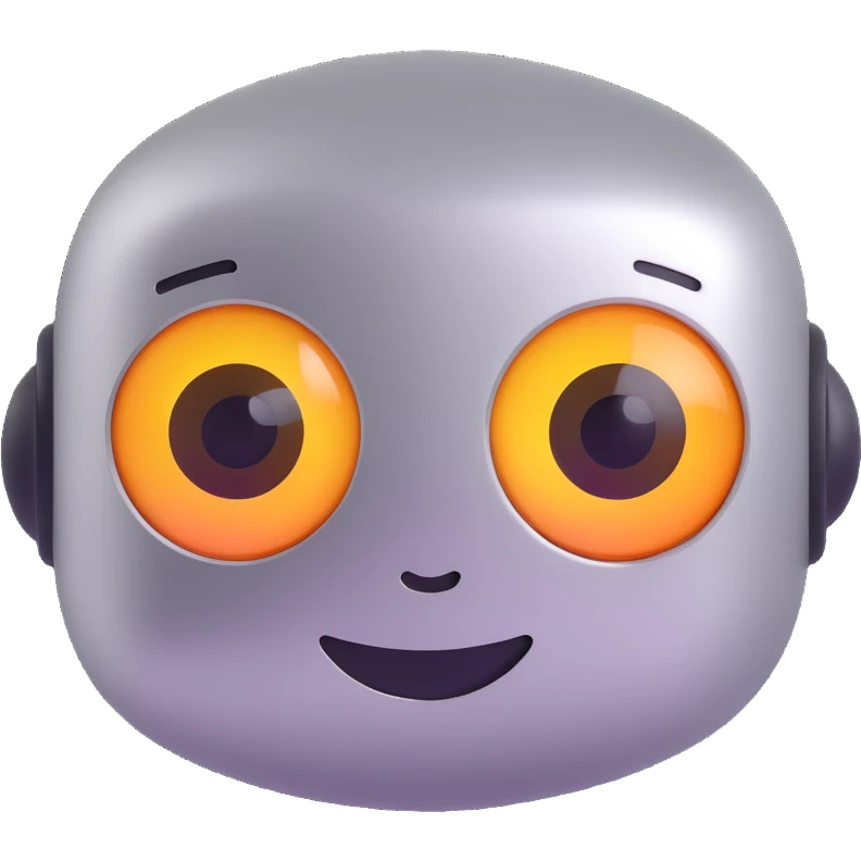 friendly, creative, and helpful AI emoji with a more robotic appearance: metallic features, technological details, glowing digital eyes, subtle smile, conveying intelligence and friendliness emoji