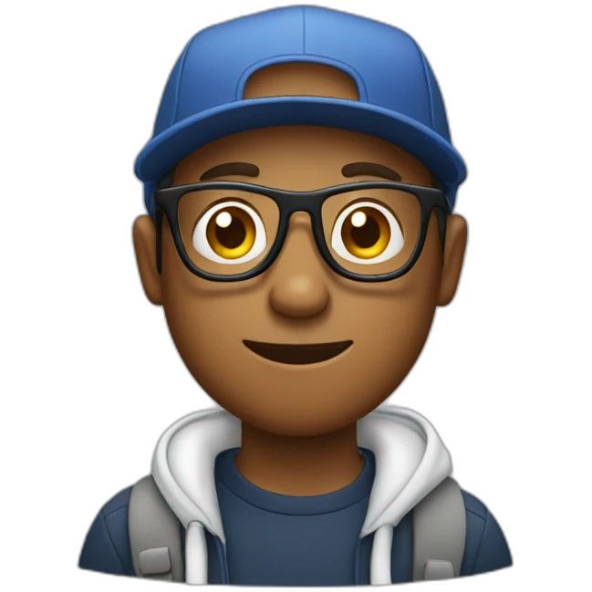 Young man with glasses and cap playing on a cell phone  emoji