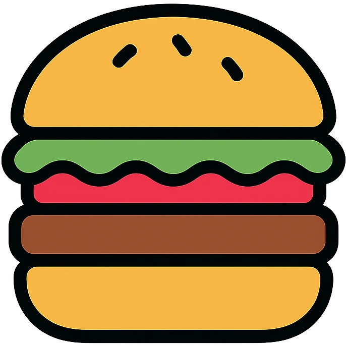burger icon, color outlined, playful icon style emoji