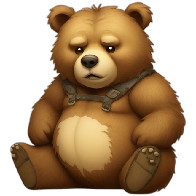 fat realistic ragged shabby looking bear with whiskey in emoji