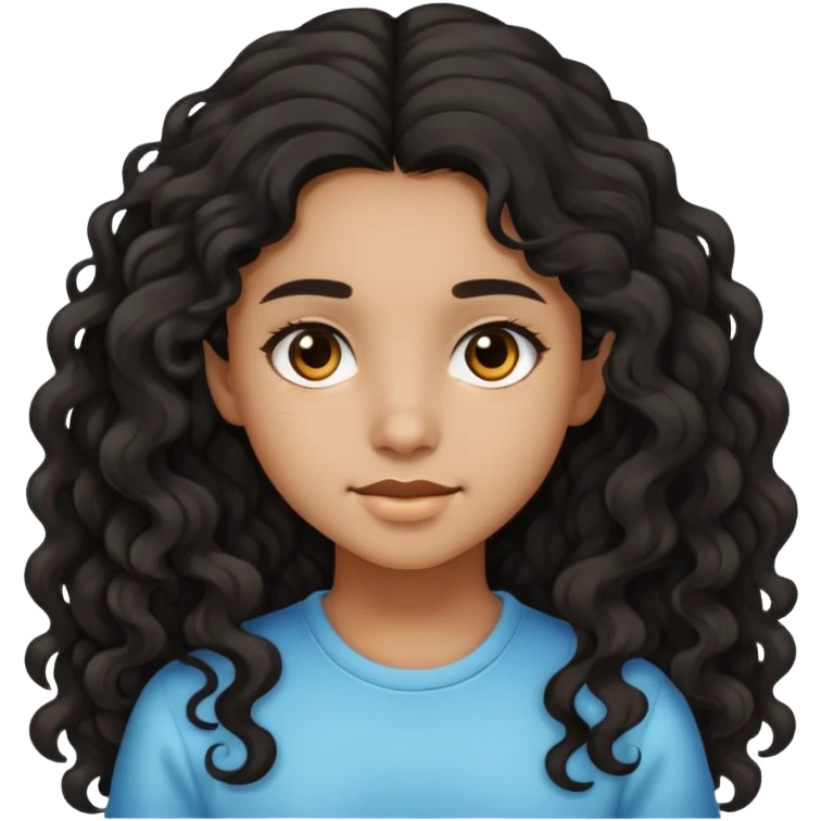 A young teenage girl with light brown skin and long wavy + curly black hair emoji