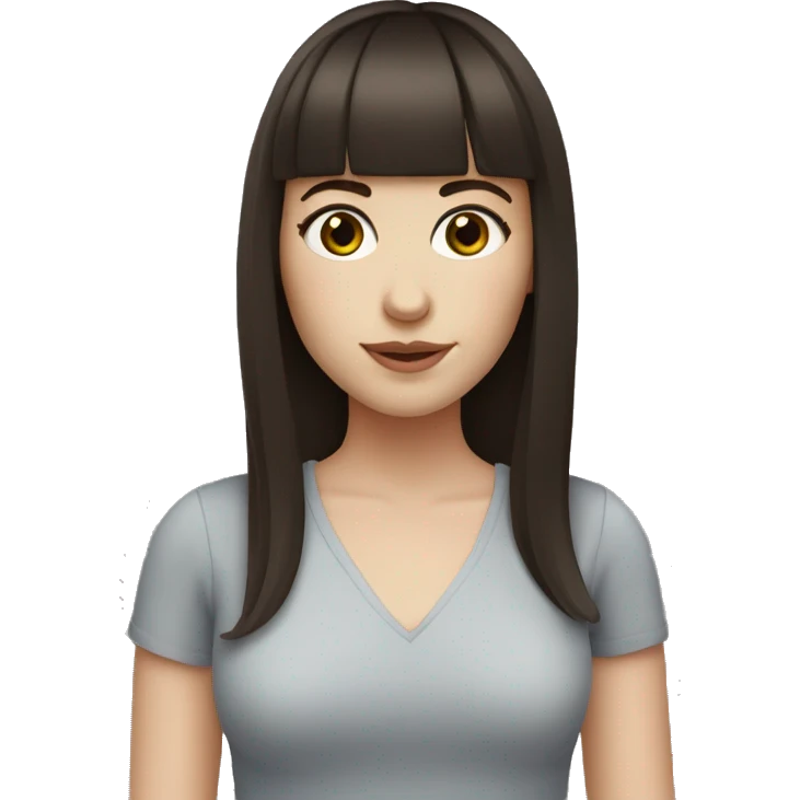 woman with dark brown hair and bangs and eyelashes and hazel eyes. pale skin emoji