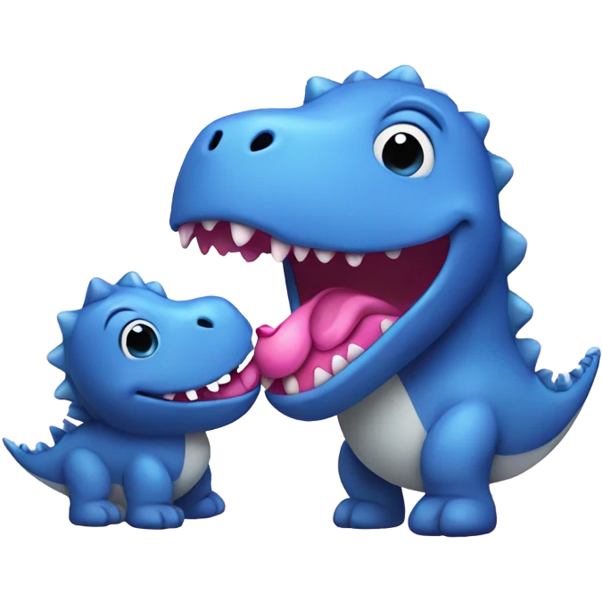 Blue dinosaur kissing a pink dinosaur  emoji