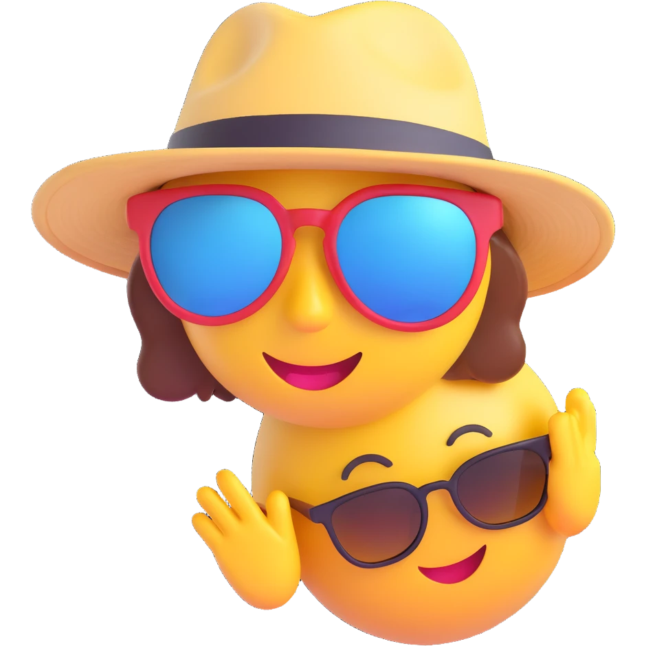 pair of sunglasses and a sun hat, 3D emoji style emoji
