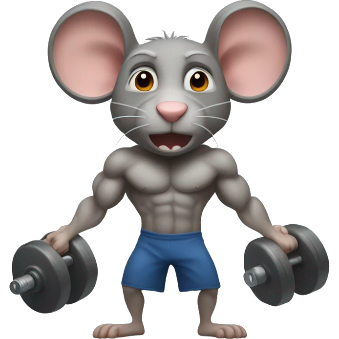 Create an emoji of a rat person lifting weights with a determined expression. Make it look like a true gym enthusiast. emoji