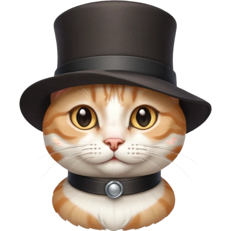 mix of white and tabby cat in a cylinder hat emoji