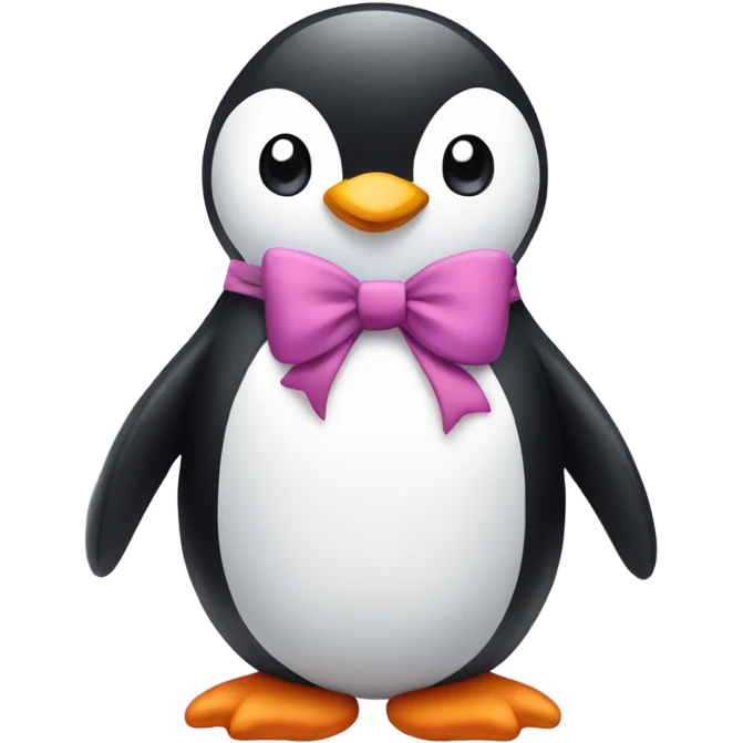 A cute penguin with a bow on its head emoji
