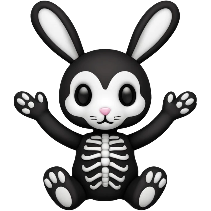 Emoji pour twitch d'une peluche lapin squelette noir qui dit bonjour emoji