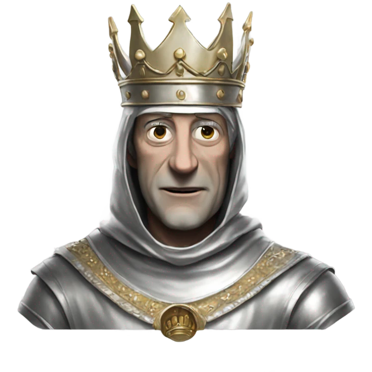 king baldwin IV in silver full face mask up with hands out emoji