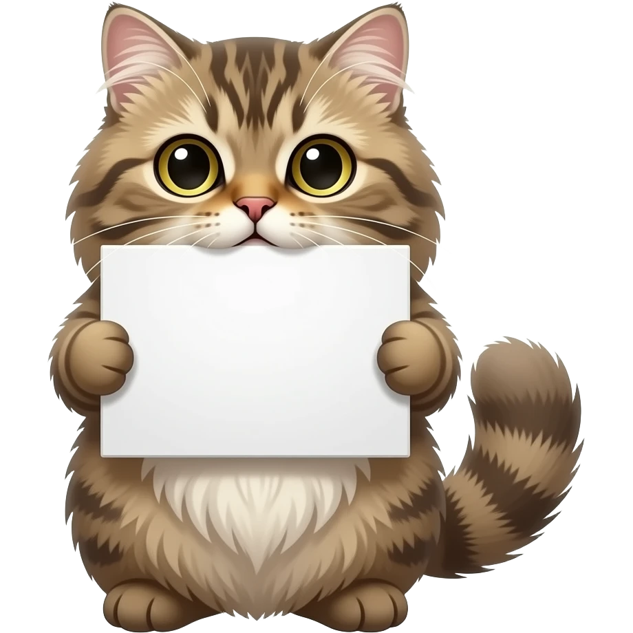 a persa cat holding a white sign with its mouth emoji