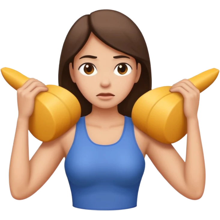 woman straining with a difficult expression carrying something very heavy on her back emoji