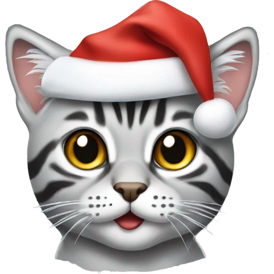 Silver tabby in Santa hat emoji