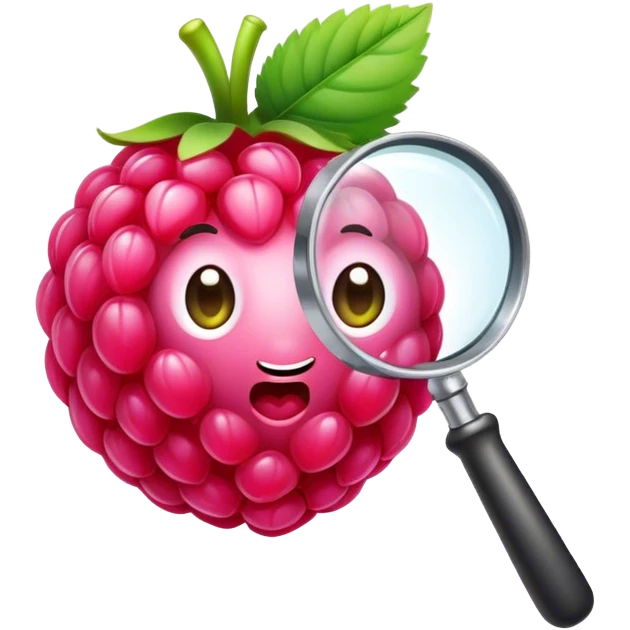 A single pink raspberry holding a magnifier remove face emoji