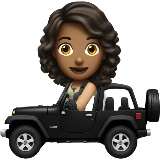 Brunette driving  black jeep wrangle  emoji