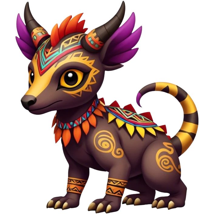 a colorful dark edgy cute vernid-fionbri-creature with tribal markings full body emoji