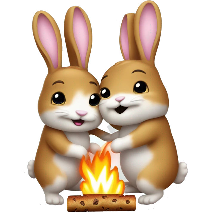 2 bunnies being huged by a smore emoji