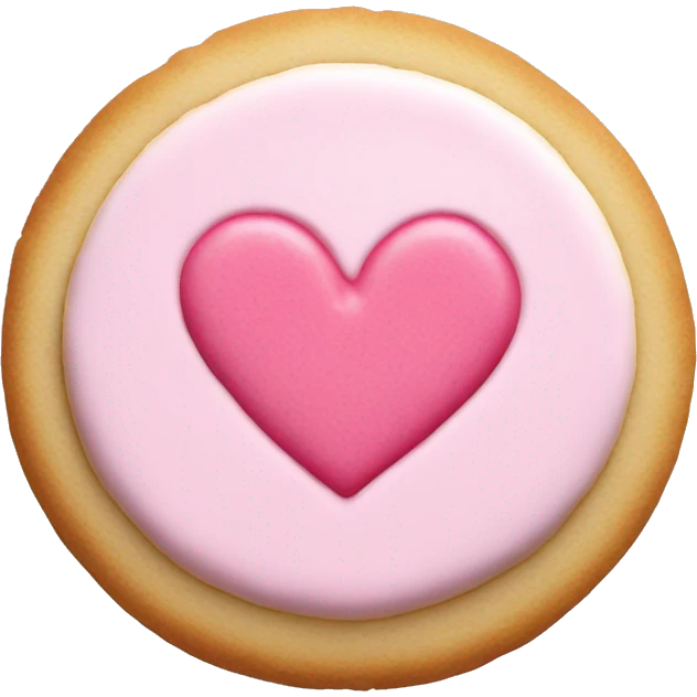 circular sugar cookie with white frosting and a pink heart emoji
