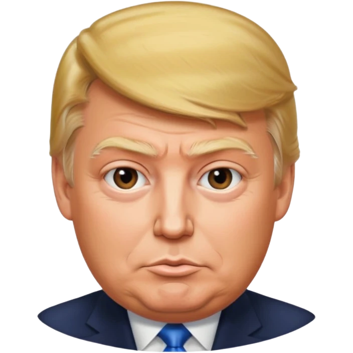 photorealistic emoji style portrait of Donald Trump, 4K quality, round face, extremely detailed and realistic, sly and mischievous look, smooth and polished, neutral background emoji