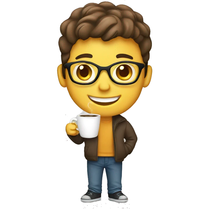 boy with a mac laptop and coffee smiling emoji