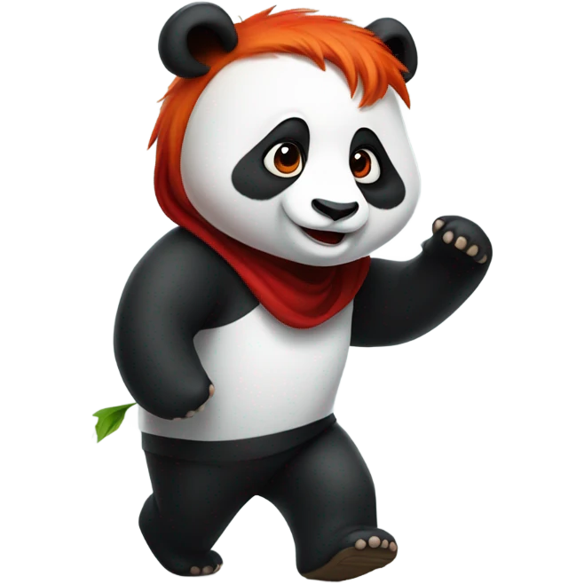 Panda with red hair on its head getting a passage emoji