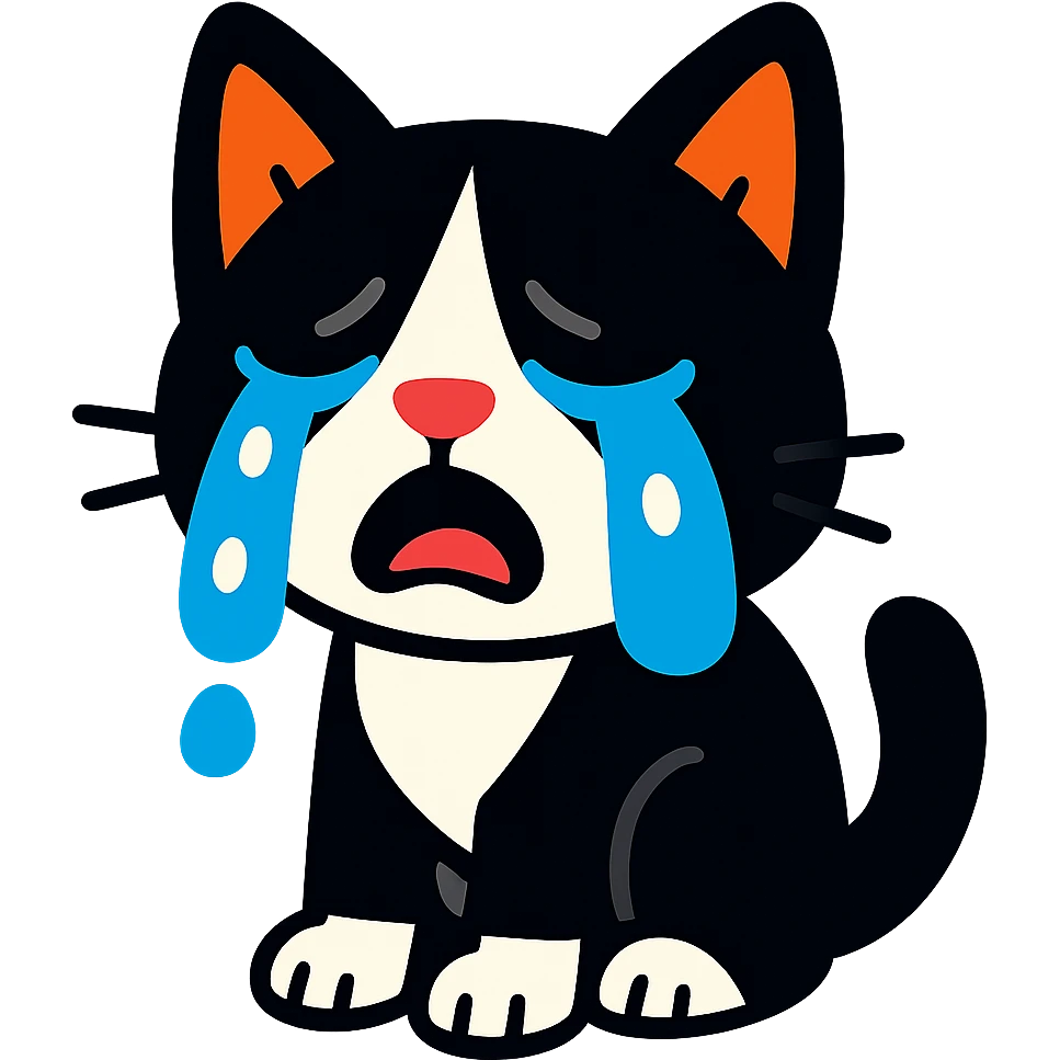 vibrant toon style crying tuxedo cat emoji
