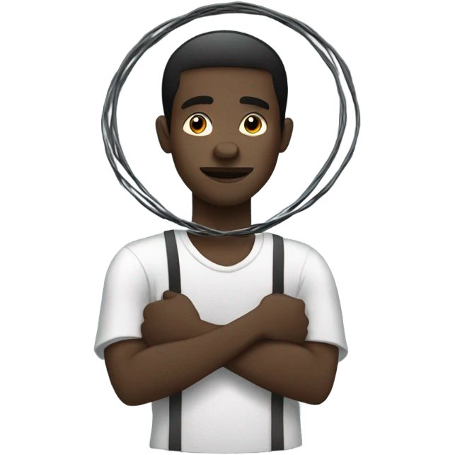 African man holding a black circle with a wire coming out  emoji